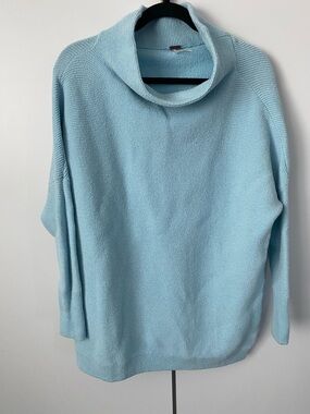 Free People Ottoman Slouchy Tunic Sweater Oversized Ribbed Mock Neck Sky Blue XS